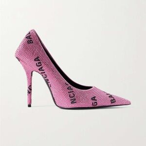 Balenciaga Square Knife Crystal -Embellished Logo Suede Pumps